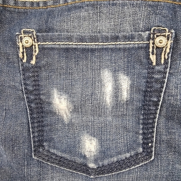 Guess Los Angeles denim mini skirt side zippers stitched designs size 29 - Picture 12 of 12